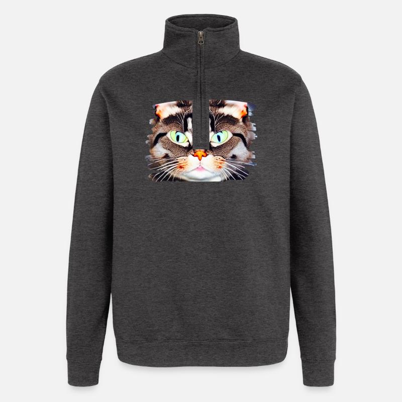 Neon Katzenblick Porträt - Quarter-Zip-Sweatshirt - Anthrazit