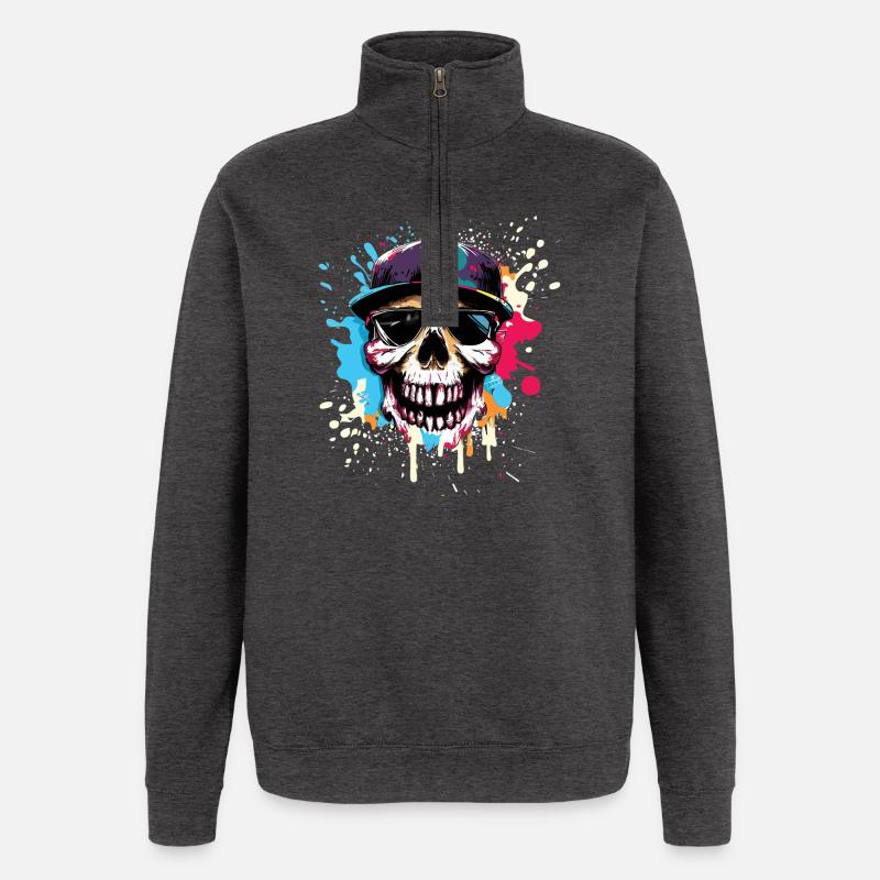 Rue urbaine Skull et Splash - Sweat à zip 1/4 - charbon