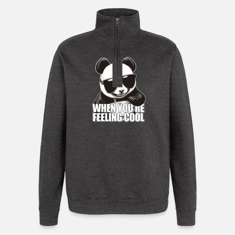 Cool panda feeling good - Quarter-Zip Sweatshirt - charcoal grey