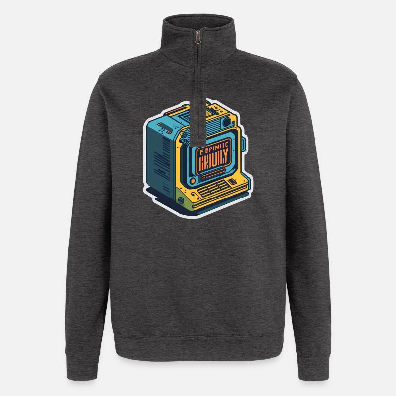 retro computer - Quarter-Zip Sweatshirt - charcoal grey