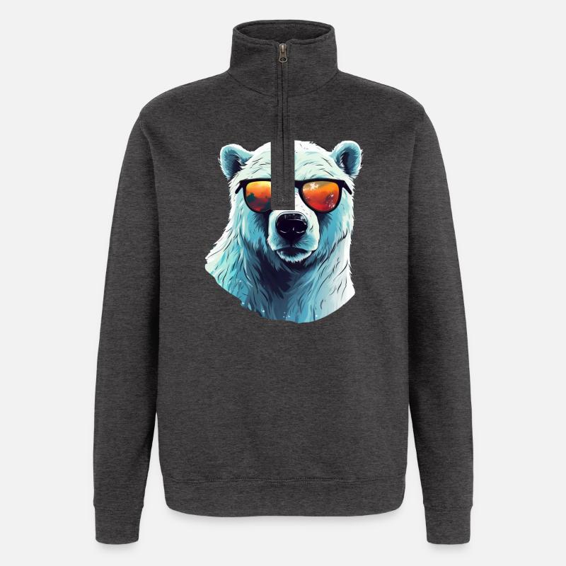 Cooler Eisbär mit Sonnenbrille - Quarter-Zip-Sweatshirt - Anthrazit