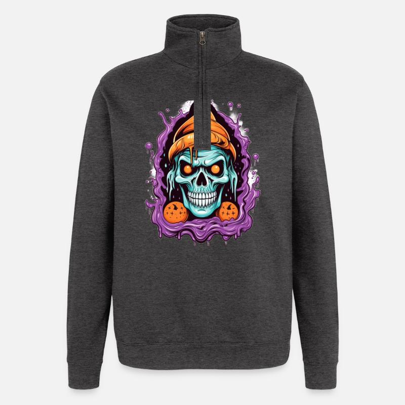 Graffiti Skull with Halloween Elements - Quarter-Zip Sweatshirt - charcoal grey