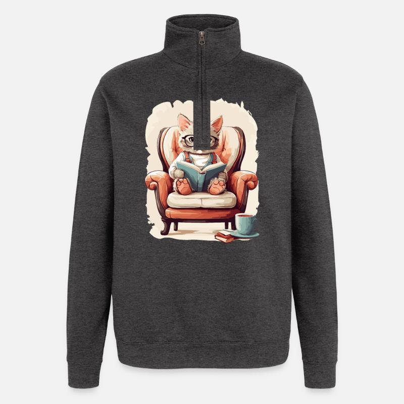Chat intelligent mignon - Sweat à zip 1/4 - charbon
