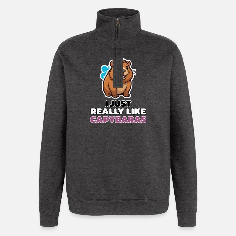 I JUST REALLY LIKE CAPYBARAS - Quarter-Zip Sweatshirt - charcoal grey