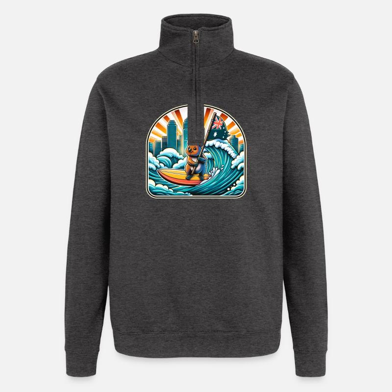 Design de surf australien Quokka - Sweat à zip 1/4 - charbon