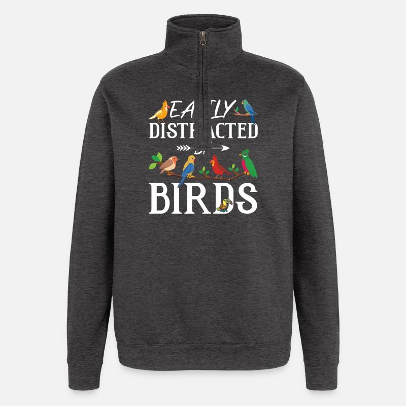 Facilement distrait par les oiseaux - Sweat à zip 1/4 - charbon