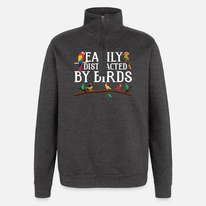 Facilement distrait par les oiseaux - Sweat à zip 1/4 - charbon