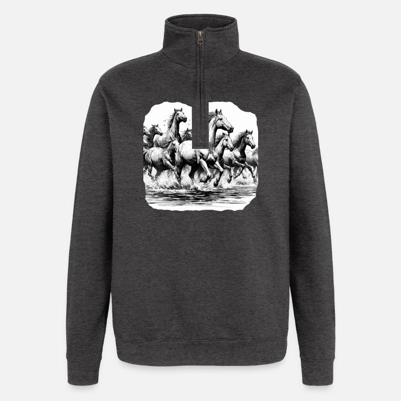 Les chevaux - Sweat à zip 1/4 - charbon