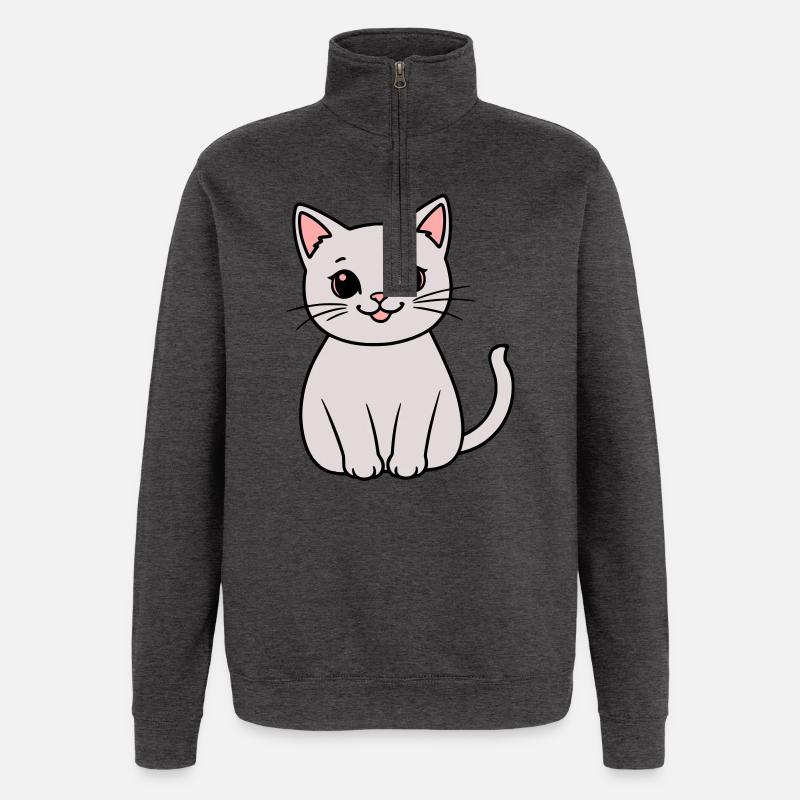 chaton gris - Sweat à zip 1/4 - charbon
