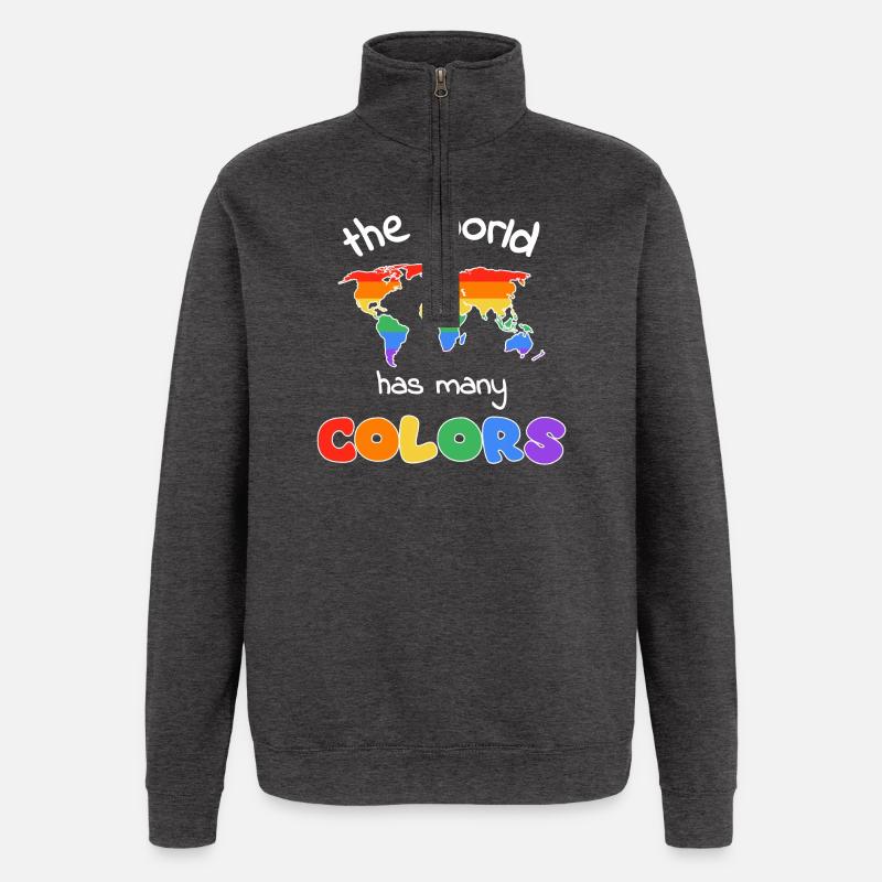 Regenbogenweltkarte der Vielfalt - Quarter-Zip-Sweatshirt - Anthrazit