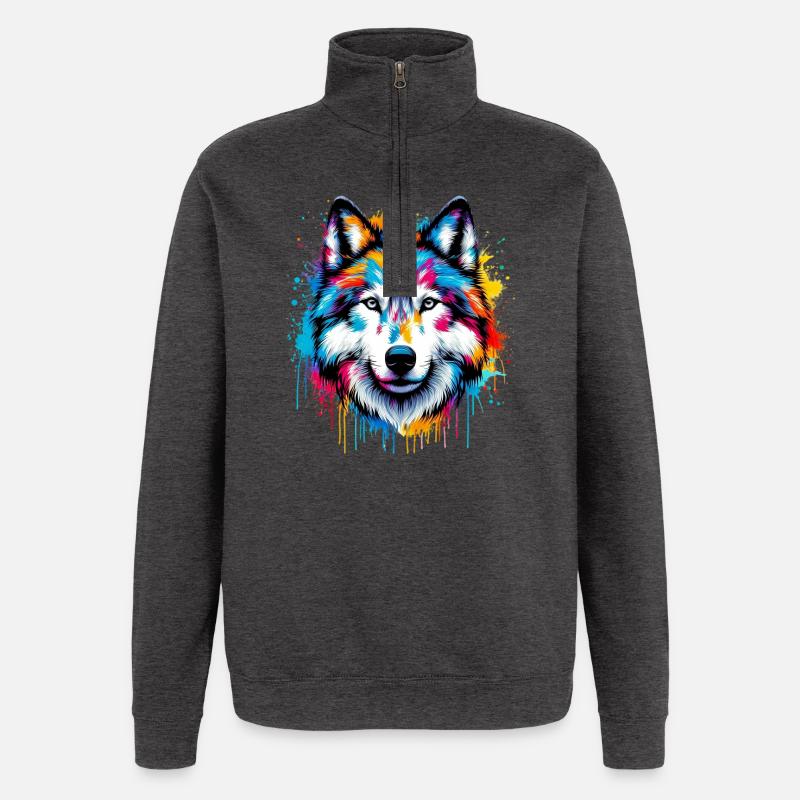 Wolf - Quarter-Zip Sweatshirt - charcoal grey