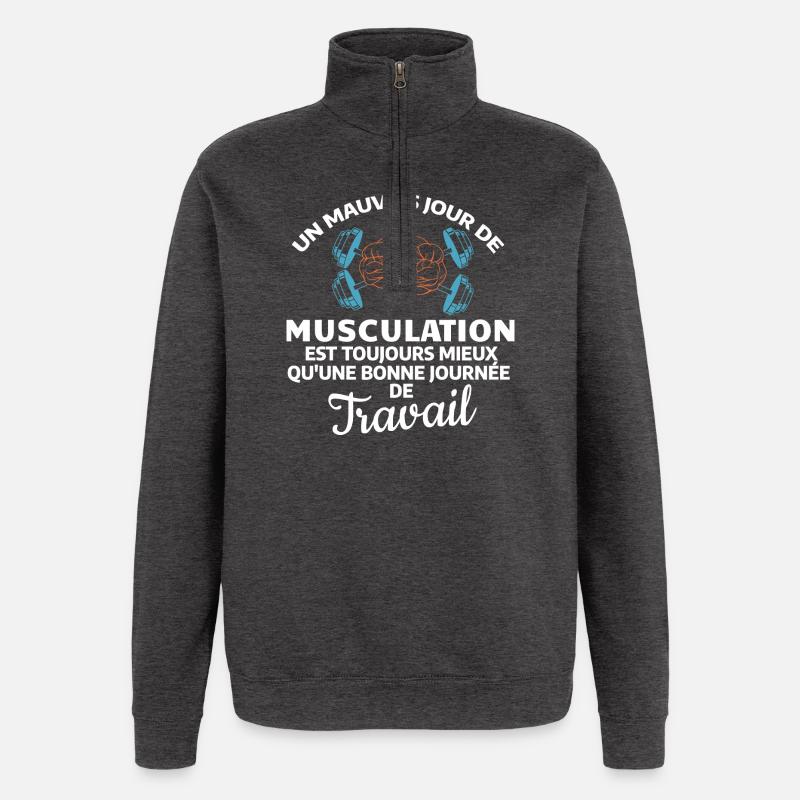 Force et Motivation Musculation - Sweat à zip 1/4 - charbon