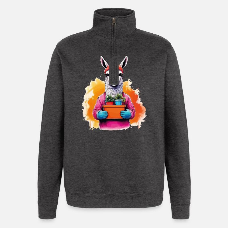 Lama mit Blumen im Topf - Quarter-Zip-Sweatshirt - Anthrazit