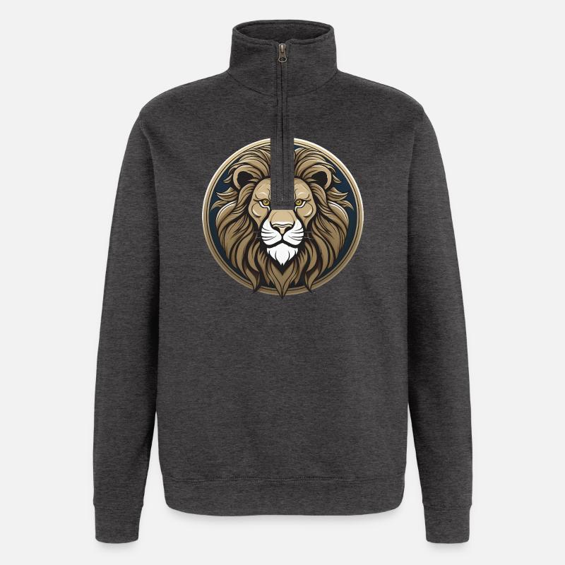 Majestueuse tête de lion avec style - Sweat à zip 1/4 - charbon