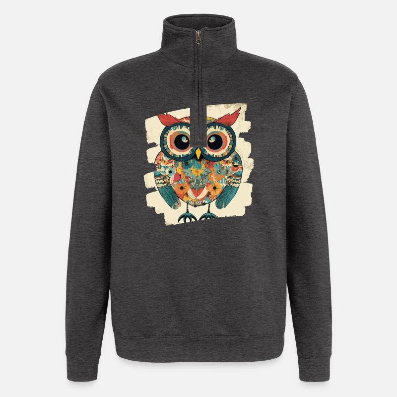 Owl - Quarter-Zip Sweatshirt - charcoal grey