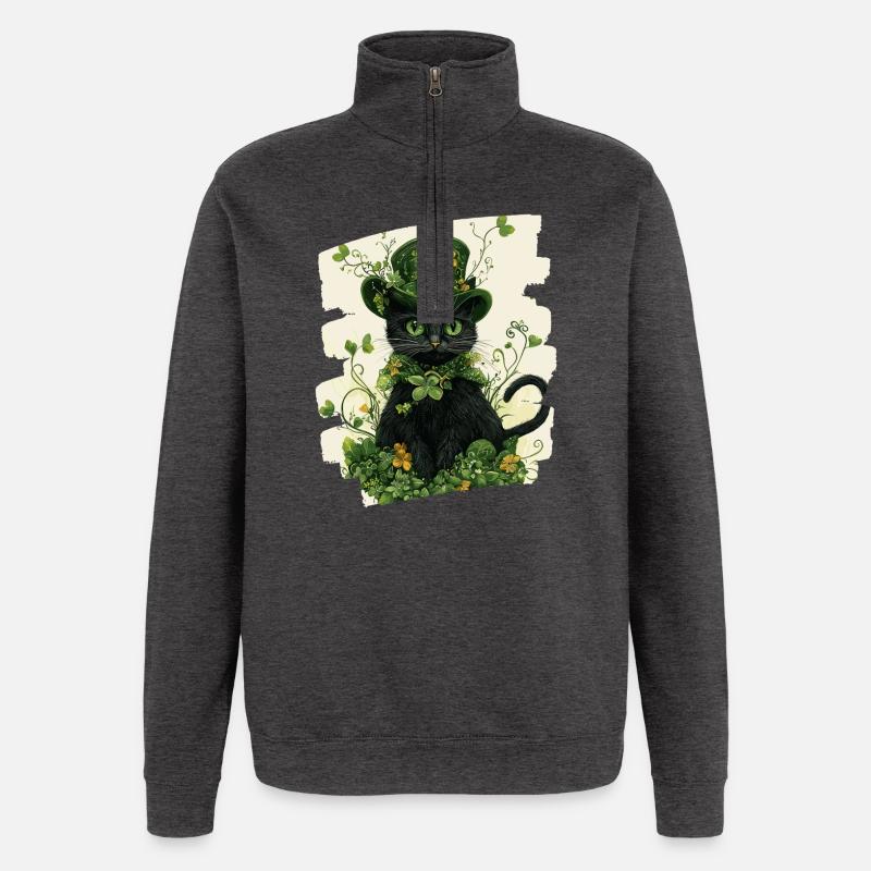Chat de la Saint-Patrick - Sweat à zip 1/4 - charbon