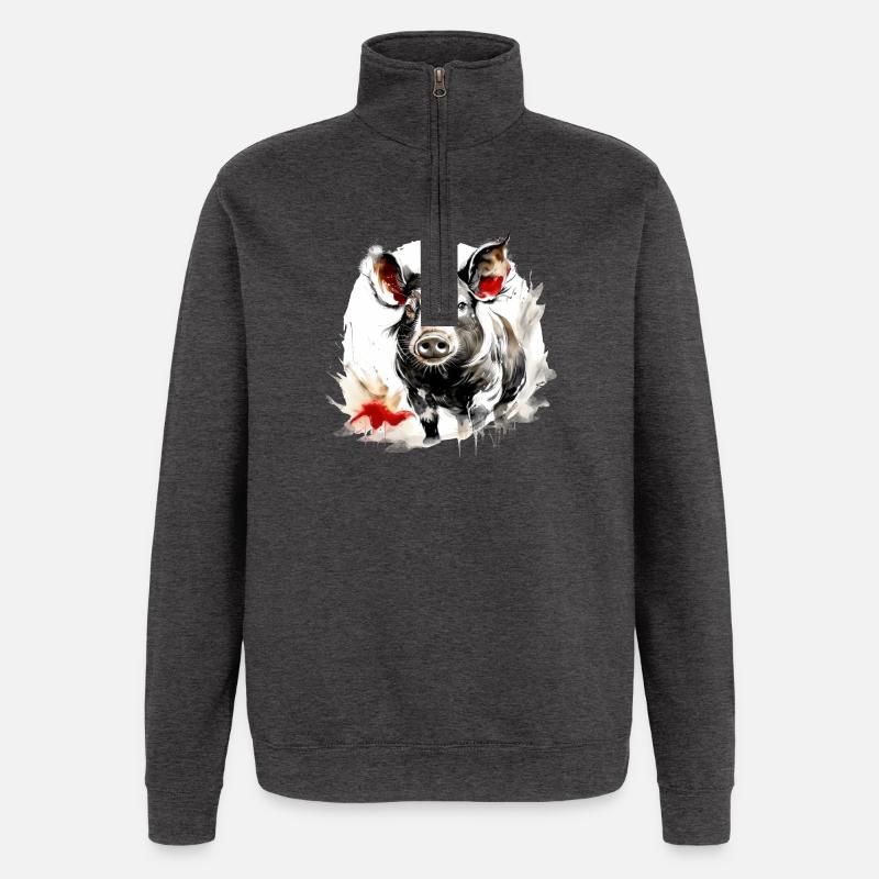 Chinesisches Sternzeichen Schwein - Quarter-Zip-Sweatshirt - Anthrazit