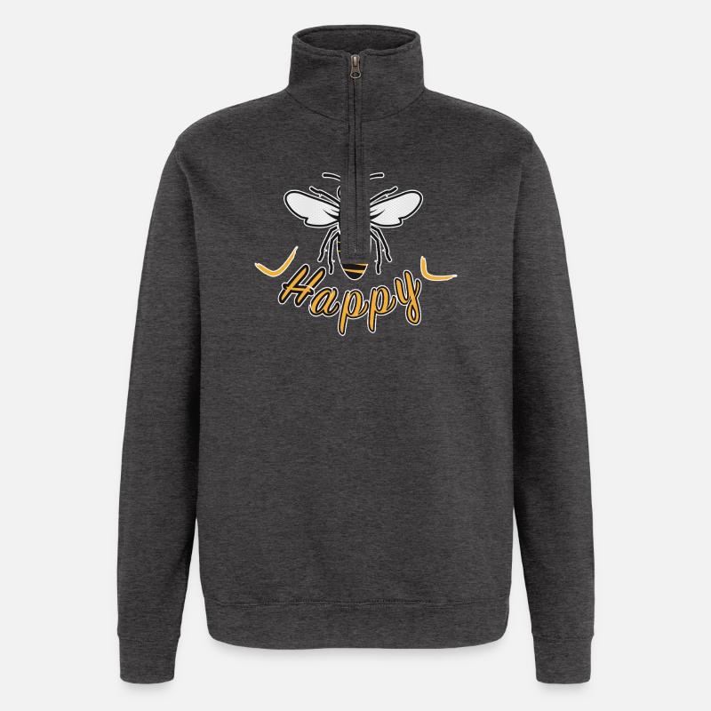Happy bee with 'Happy' lettering - Quarter-Zip Sweatshirt - charcoal grey