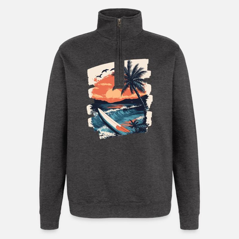 Beach Palm Trees Sunset Summer - Quarter-Zip Sweatshirt - charcoal grey