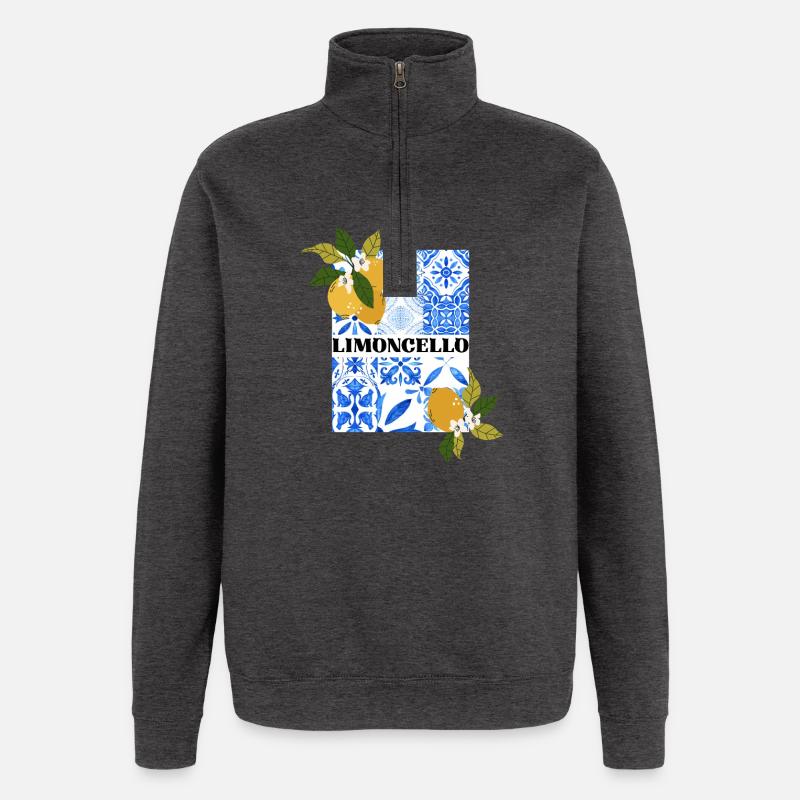Limoncello – Citrus and Azulejo Pattern - Quarter-Zip Sweatshirt - charcoal grey