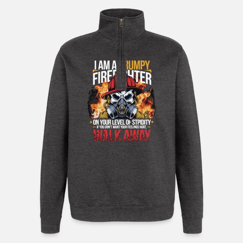 Grumpy Firefighter Skull Design - Sweat à zip 1/4 - charbon