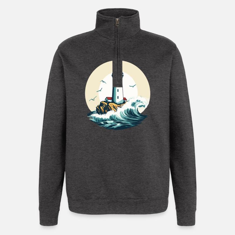 Lighthouse on the seashore - Quarter-Zip Sweatshirt - charcoal grey