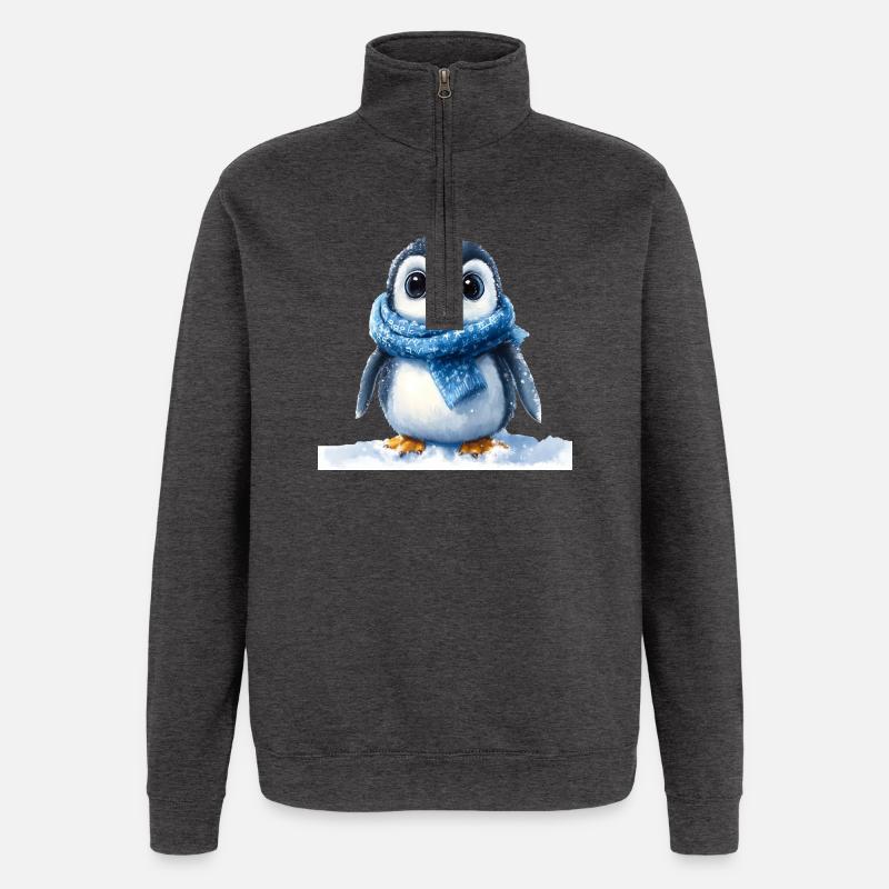 Niedlicher Pinguin mit Winteraccessoire - Quarter-Zip-Sweatshirt - Anthrazit