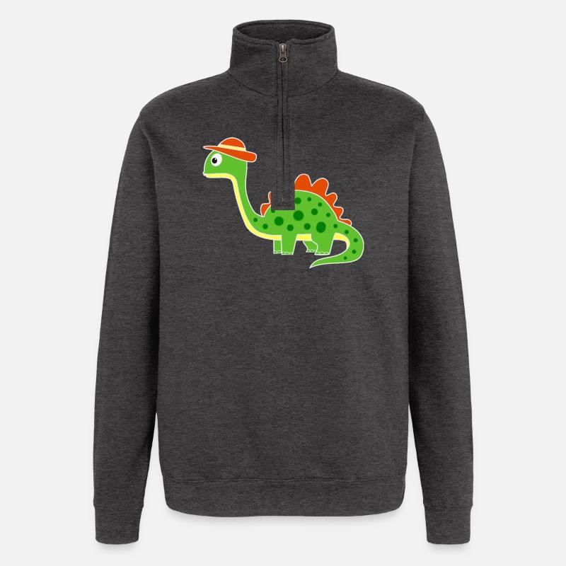 Cute dino with hat - Quarter-Zip Sweatshirt - charcoal grey