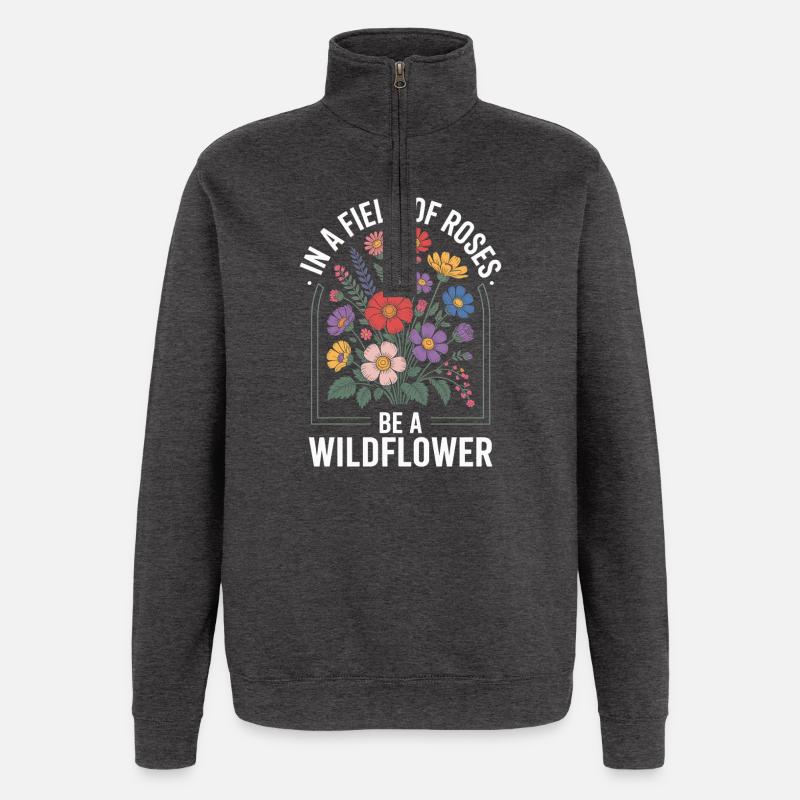 Blumenwiese mit Wildblumen - Quarter-Zip-Sweatshirt - Anthrazit