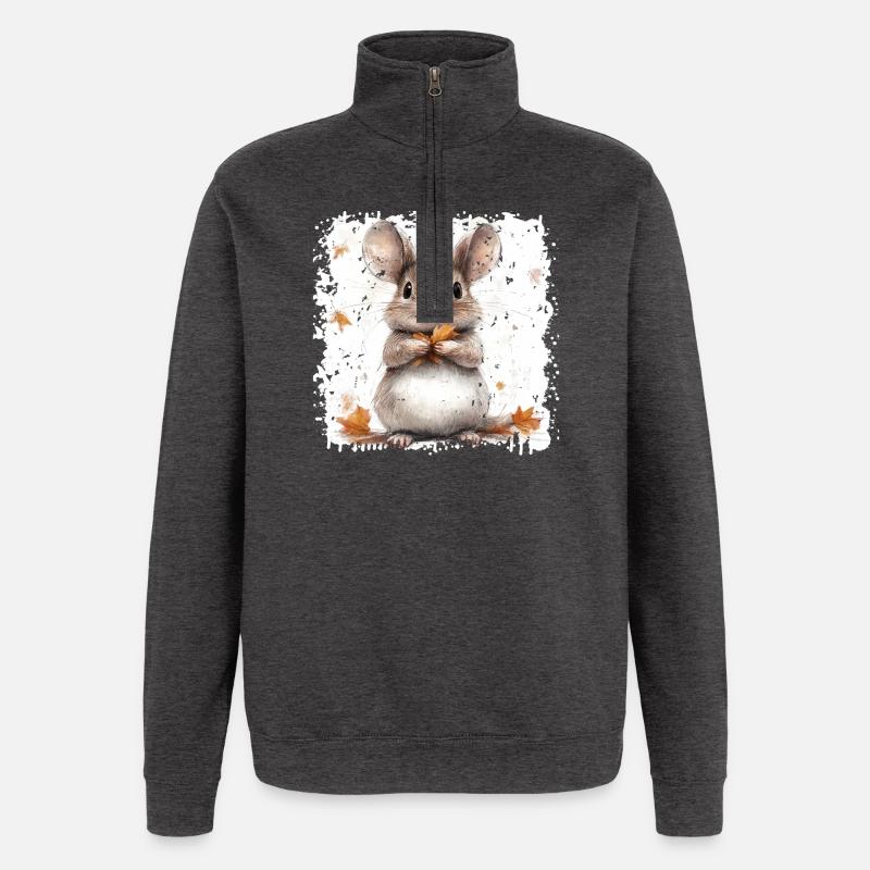 Souris mignonne avec des feuilles d’automne - Sweat à zip 1/4 - charbon