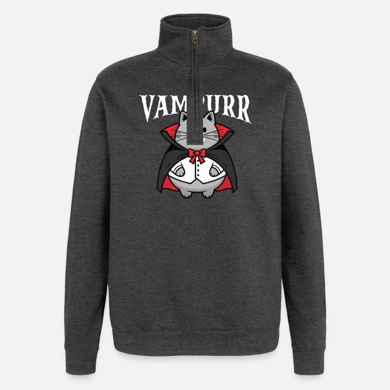 Vampurr Spooky Halloween Vampire Chat - Sweat à zip 1/4 - charbon