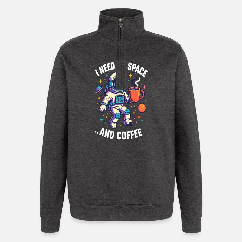 Astronaut mit Kaffee - Quarter-Zip-Sweatshirt - Anthrazit