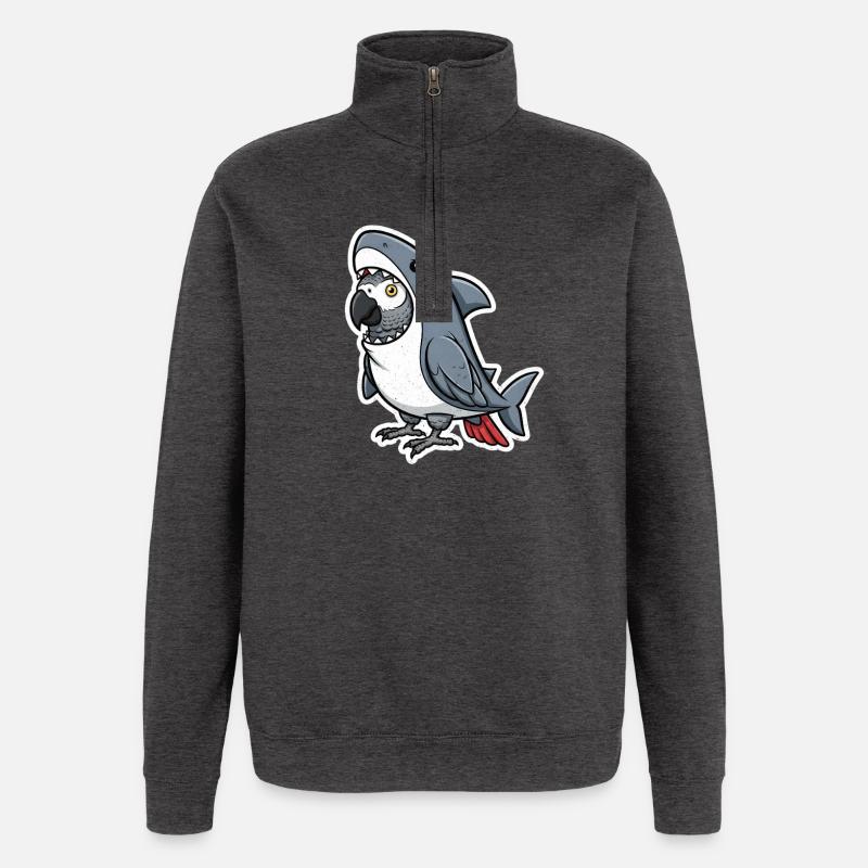Requin gris perroquet dessin animé - Sweat à zip 1/4 - charbon