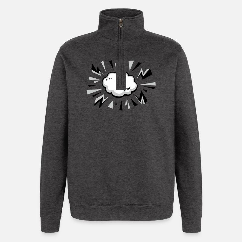 Comic Cloud with Lightning - Quarter-Zip Sweatshirt - charcoal grey