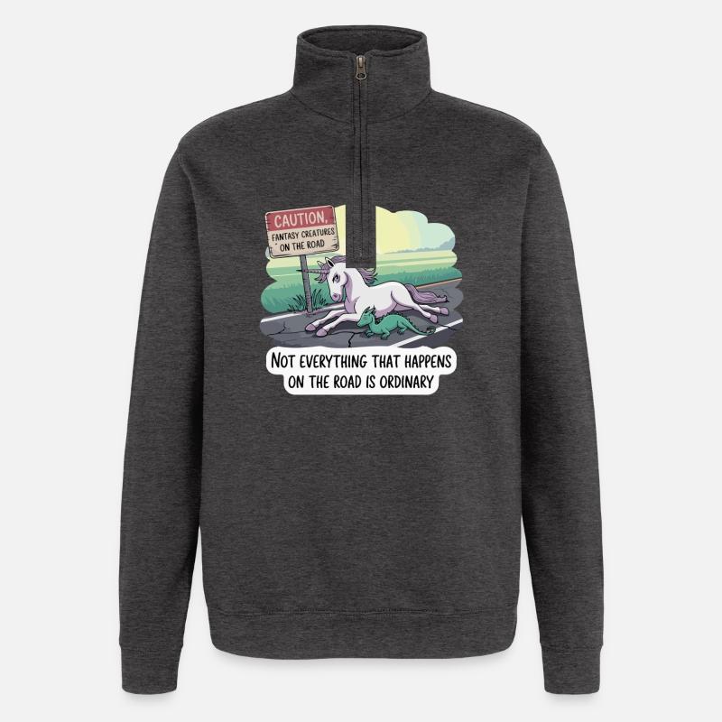 Fantasy-Einhorn-Duo am Straßenrand - Quarter-Zip-Sweatshirt - Anthrazit