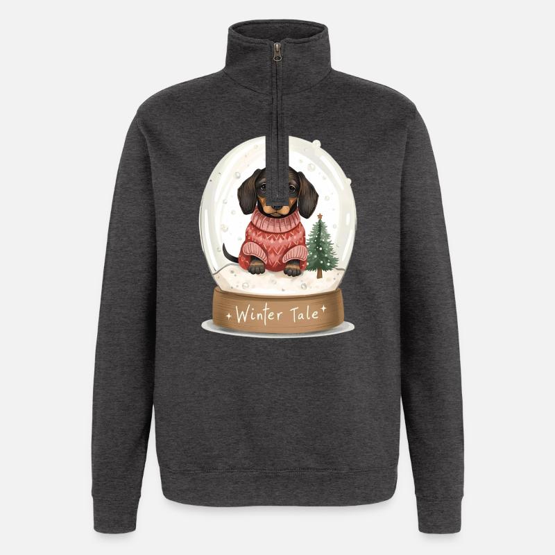Dachshund in Snow Globe – Winter Tale - Quarter-Zip-Sweatshirt - Anthrazit