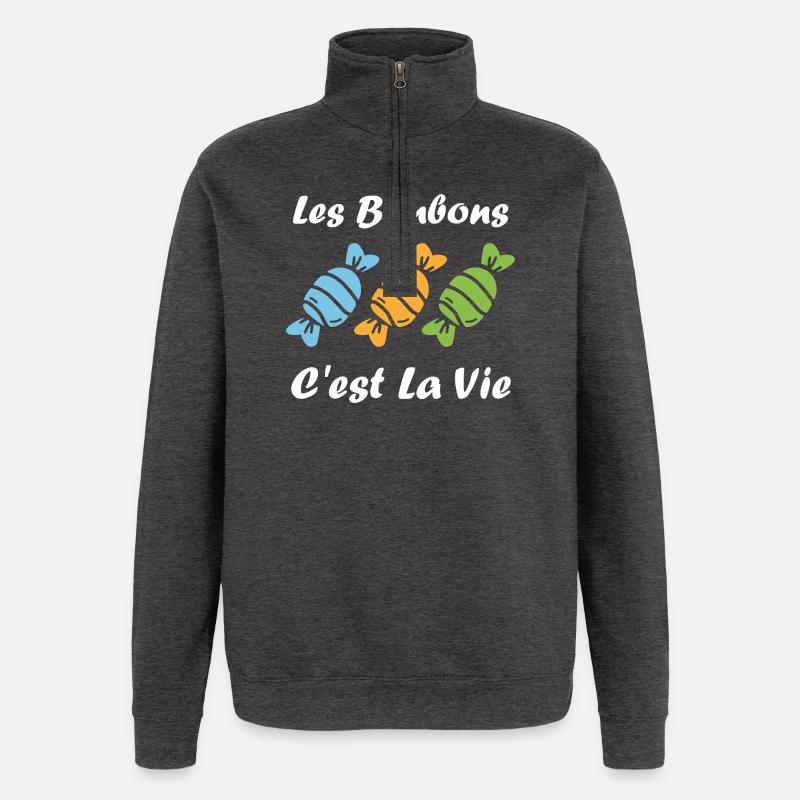 Les Bonbons Cest La Vie - Sweat à zip 1/4 - charbon