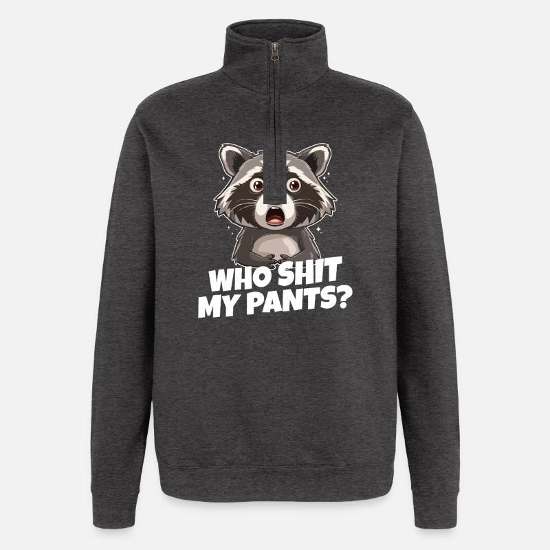 Raccoon Panic Meme Tee - Quarter-Zip Sweatshirt - charcoal grey