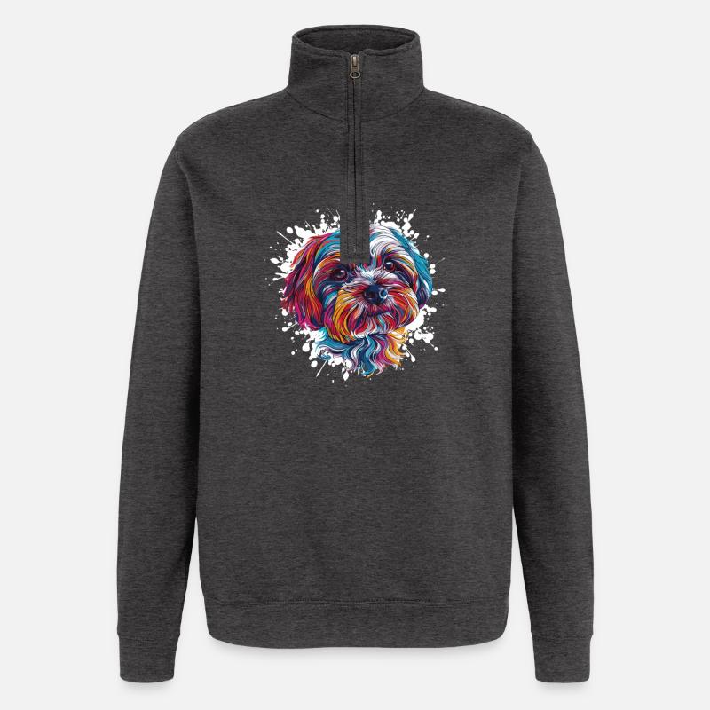 Buntes Hundeporträt  - Quarter-Zip-Sweatshirt - Anthrazit
