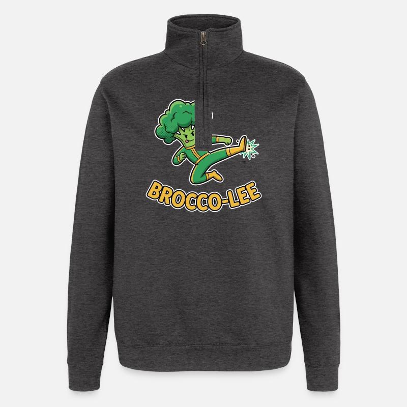 Brocco-Lee Punny Kicking Broccoli Ninja - Sweat à zip 1/4 - charbon