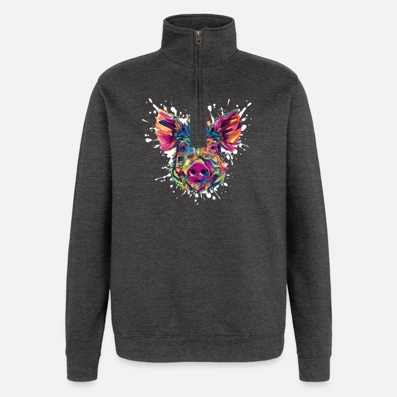 Farbexplosion Schweinekopf - Quarter-Zip-Sweatshirt - Anthrazit