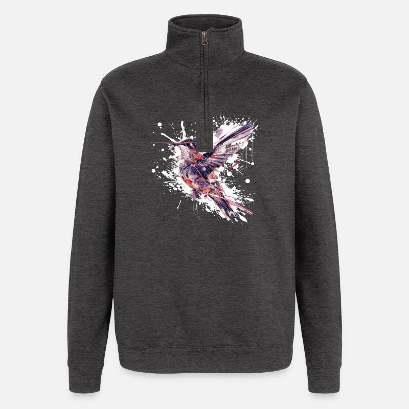 Aquarelle Colibri Éclaboussure - Sweat à zip 1/4 - charbon