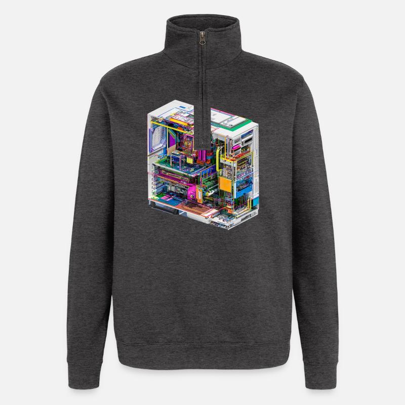 Buntes Innenleben eines Computers - Quarter-Zip-Sweatshirt - Anthrazit