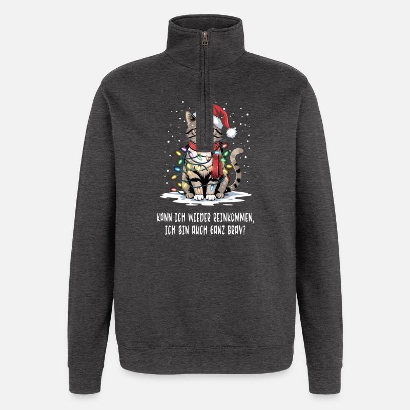 Chat de Noël : Puis-je y retourner ? - Sweat à zip 1/4 - charbon
