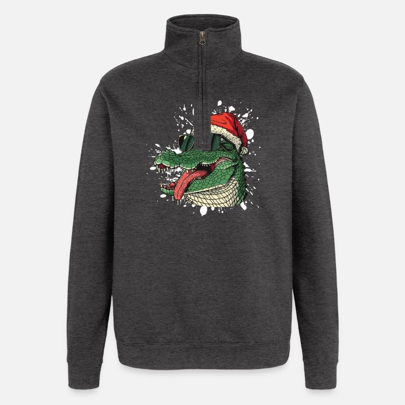 Alligator Noël drôle - Sweat à zip 1/4 - charbon