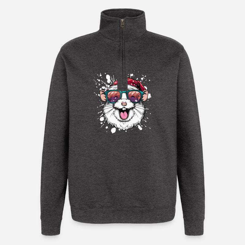 Hamster Noël drôle - Sweat à zip 1/4 - charbon