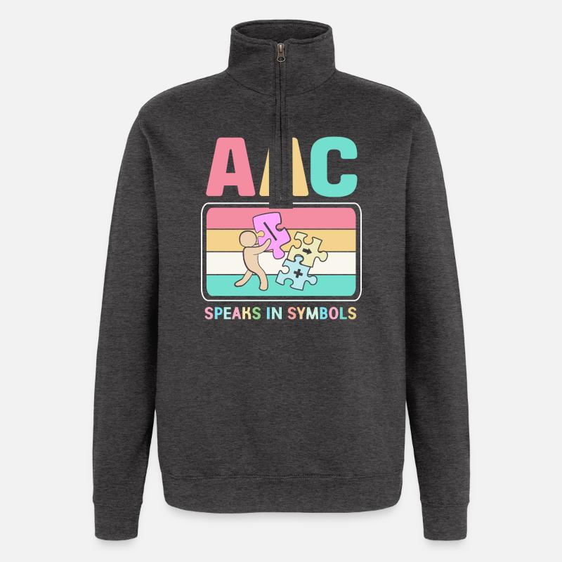 AAC Communication SLP Sign Language - Quarter-Zip Sweatshirt - charcoal grey