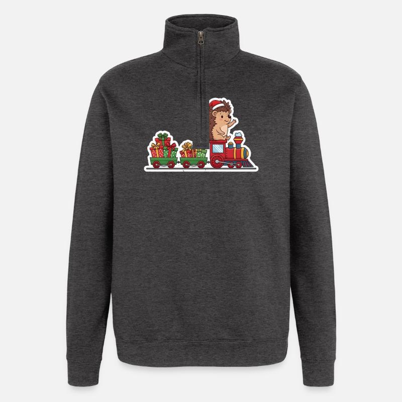 Weihnachtsigel Zug mit Geschenken - Quarter-Zip-Sweatshirt - Anthrazit