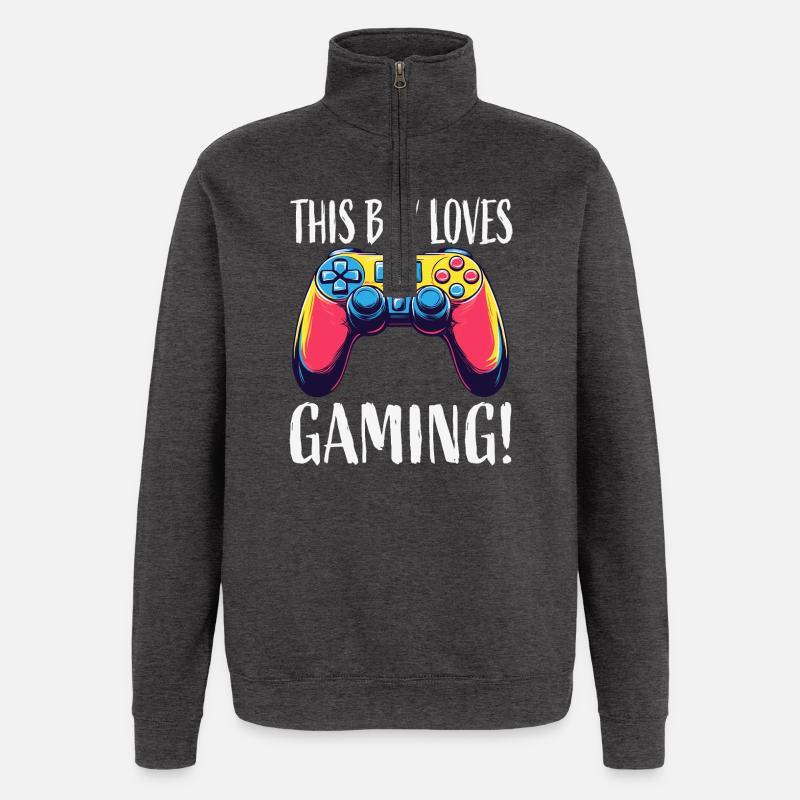 Junge liebt Gaming Controller - Quarter-Zip-Sweatshirt - Anthrazit