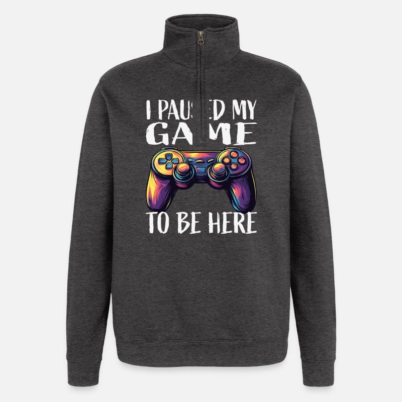 Game Pause Neon Controller - Quarter-Zip Sweatshirt - charcoal grey